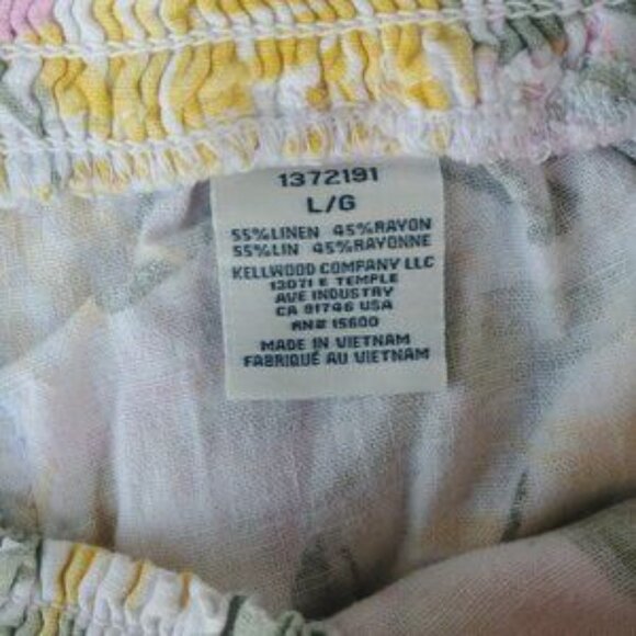 Linen blend tropical floral white pink yellow shorts Large - Picture 5 of 5